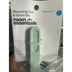 Measuring Cup Spoon Set 8 Piece Dishwasher Safe Light Green Plastic